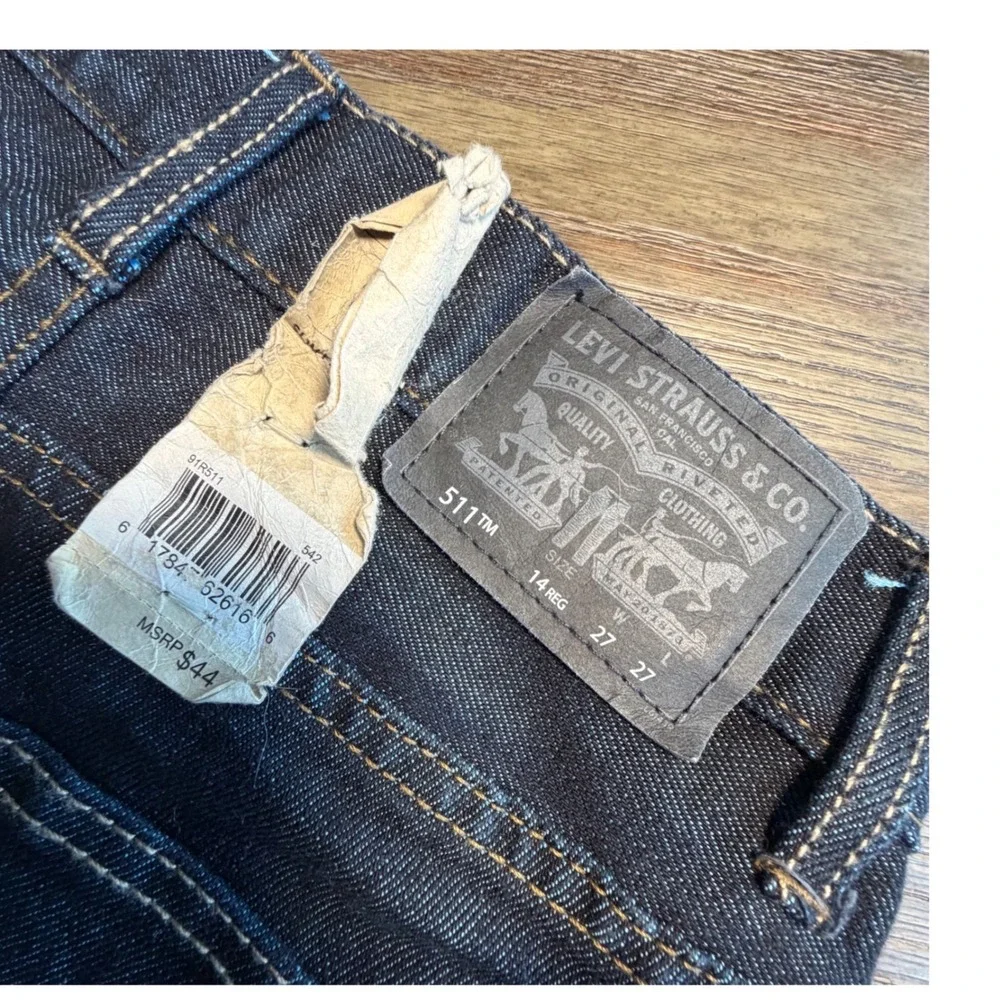 Levis 511 Slim Fit Boys Jeans Size 14 Regular Dark Wash Indigo Denim 27x27 NEW - Picture 6 of 11